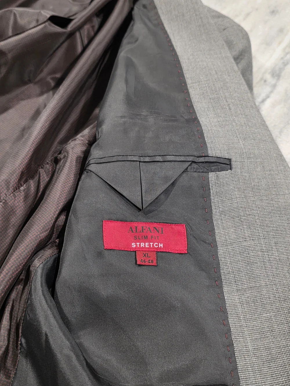 XL 46-48 Men's Alfani Slim Fit Stretch Blazer Gray Peak Lapel Sport Coat Soft